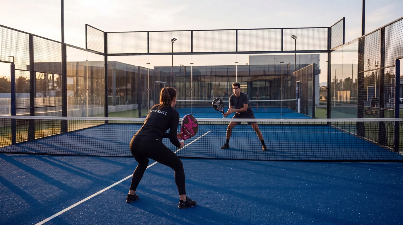 Zawodnicy APEX PADEL podczas meczu na niebieskim korcie